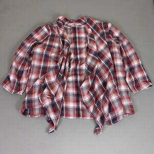 Lee Riders Cardigan Flannel Women's 1X Plaid Open Front Red White Blue Casual